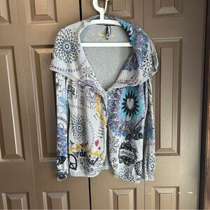Desigual Women's Floral Patterned Cardigan - Gray and Blue